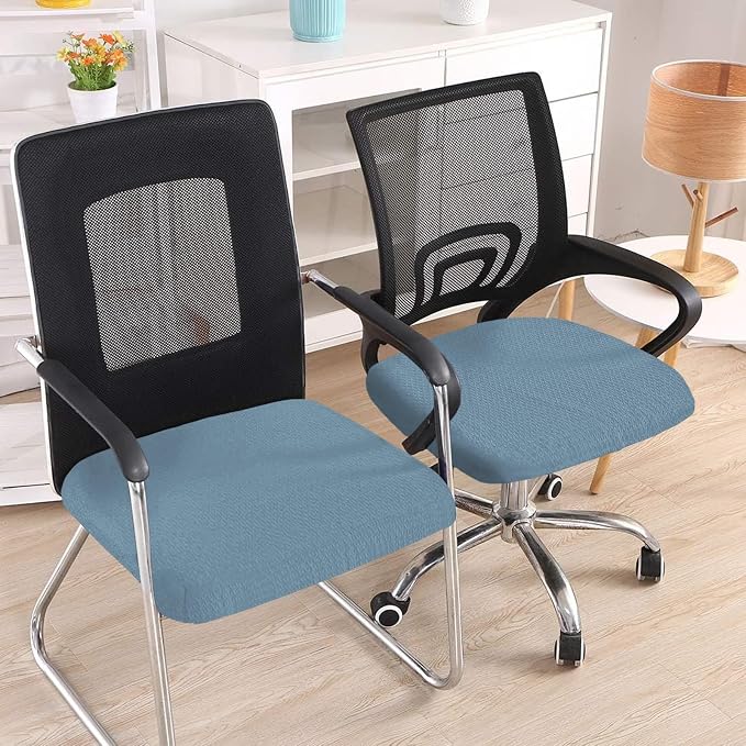 Smiry Stretch Jacquard Office Computer Chair Seat Covers, Removable Washable Anti-dust Desk Chair Seat Cushion Protectors - Airy Blue