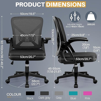 FelixKing Office Chair - Ergonomic Desk Chair Breathable Mesh Task with Wheels and Lumbar Support Home Desk Office Chairs with Flip up Armrest Rolling Swivel for Home Computer Black Pack of 10