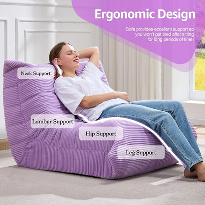 Hobestluk Adults Bean Bag Chair Faux Fur BeanBag Couch for Living Room | Purple Corduroy,Ergonomic Design,Memory Foam,UltraSoft,Anti-slip Bottom,No Assembly Required,Decorative Style for Living Room