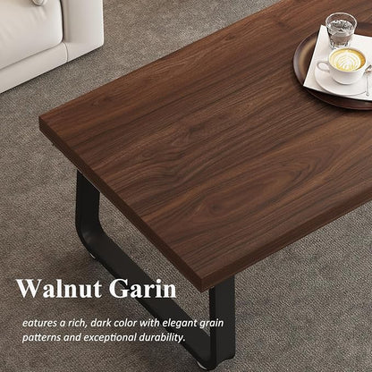 HSH Rustic Walnut Coffee Table, 39” Mid Century Modern Center Table, Rectangle Industrial Living Room Coffee Table, Simple Farmhouse Wood and Metal Tea Coffee Tables for Home Bedroom, Walnut, 39 in