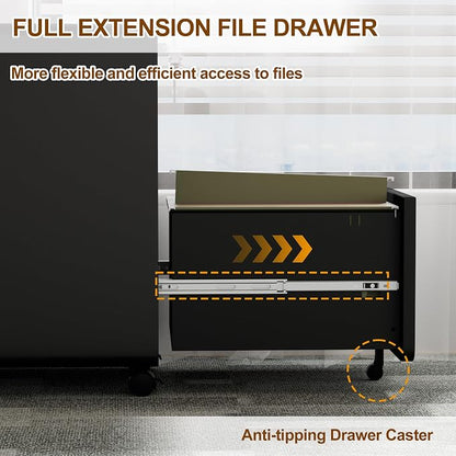 3 Drawer File Cabinet with Lock and 4 Keys, Mobile Metal Filing Cabinet, File Cabinets for Home Office, Under Desk, Pre-Assembly, File Drawer, Letter/Legal/A4 Hanging File Folders