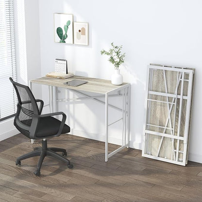 Lutown-Teen Folding Desk 40 inch Writing Gaming Computer Camping Table, No Assembly Required Home Office Desk, Beige