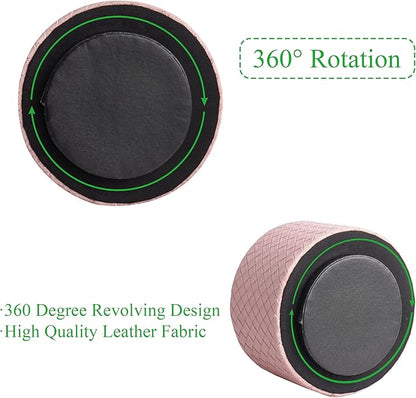 Round Leather Art Supply Organizer,Remote Control Holder,360 Degree Spinning,Multi-Functional Pencil Holder,4 Compartments Desktop Stationary Organizer(1-Weave Pink)
