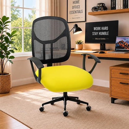 DIVA EN CAMINO DEC Stretchable Desk Office Chair Seat Cushion Covers - Universal Spandex Computer Chair Slipcover - Removable Washable Cushion Protectors for Dogs, Cats, Pets (Yellow)