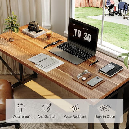 LITTLE TREE 55-Inch Executive Office Desk, Large Computer Desk with Storage Shelf, Executive Desk with Metal Frame, Thickened Desktop, Study Writing Desk Work Station for Home Office, Walnut Black