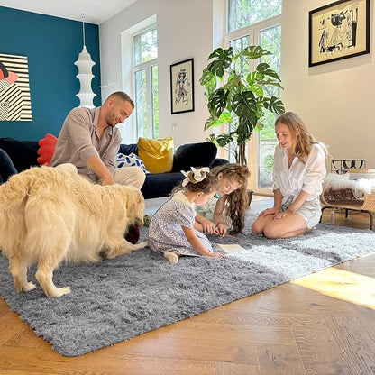 OLANLY 2x3 Machine Washable Small Bedside Rug, Soft Fluffy Shaggy Entryway Throw Rugs for Bedroom, Living Room, Indoor Floor Carpet for Kids Girls Boy, Nursery Rooms, Home Decor Aesthetic, Light Grey