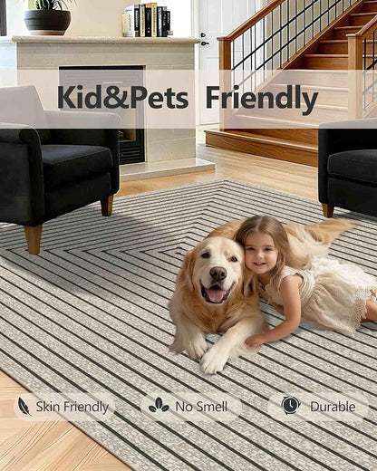 Latte&Fog 9x12 Area Rug for Living Room, Extra Large Beige Modern Abstract Washable Rugs, Boho Non Slip Low Pile Carpet for Indoor Bedroom Dining Room, Office, Dorm, Classroom and Farmhouse - Beige