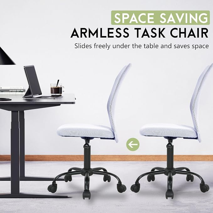 BestOffice Ergonomic Office Chair Desk Chair Mesh Computer Chair Armless Back Support Modern Executive Rolling Swivel Chair with Lumbar Support (White)