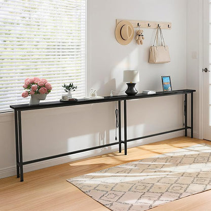 GRLEAF 102" Sofa Table with Built-in Power Strip (4 AC Outlets & 4 USB Ports) – 4.9ft Power Cord, Metal Frame, Easy Assembly, Long Couch Table Behind Sofa, Living Room and Home Office | Black