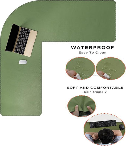Mydours L-Shape Desk Mat, 46" x 46" x 16" Extra Large PU Leather Desk Pad Blotter, XXL Large Waterproof Gaming Mouse Pad, Desktop Protector for Computer Keyboard Home Office (Green)