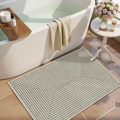 Latte&Fog 2x3 Entryway Rug, Small Modern Abstract Door Mat, Washable Kitchen Rug, Boho Non Slip Low Pile Carpet for Indoor Kitchen, Entry, Front Door and Bathroom - Beige