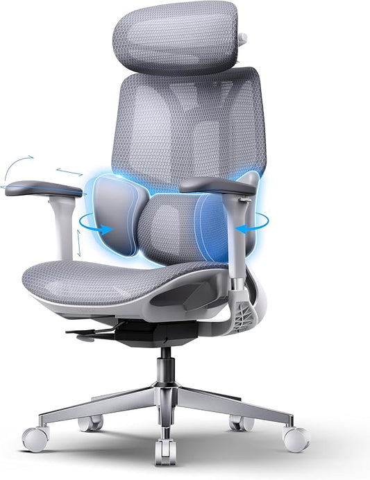 Hbada E3 Air 2026 Ergonomic Office Chair, 3-Zone Lumbar Support, Comfy Home Office Chair with Auto Recline, 4D Headrest & Armrests, 140° Tilt for Work & Relax, Grey
