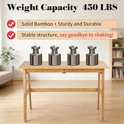 Nnewvante Writing Computer Desk 46" Bamboo Home Office Table with 2 Drawers, Modern Furniture Simple Study Makeup Workstation