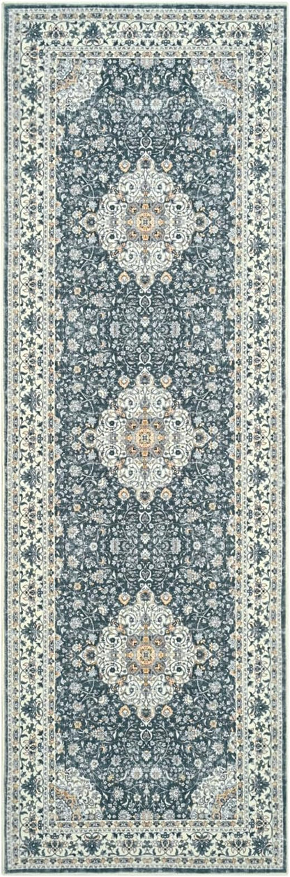 Goideal Washable Runner Rug 2x6, Vintage Rugs Non Slip, Indoor Low Pile Carpet with Rubber Backing for Kitchen Bathroom Entryway Office Bedroom,Black & White