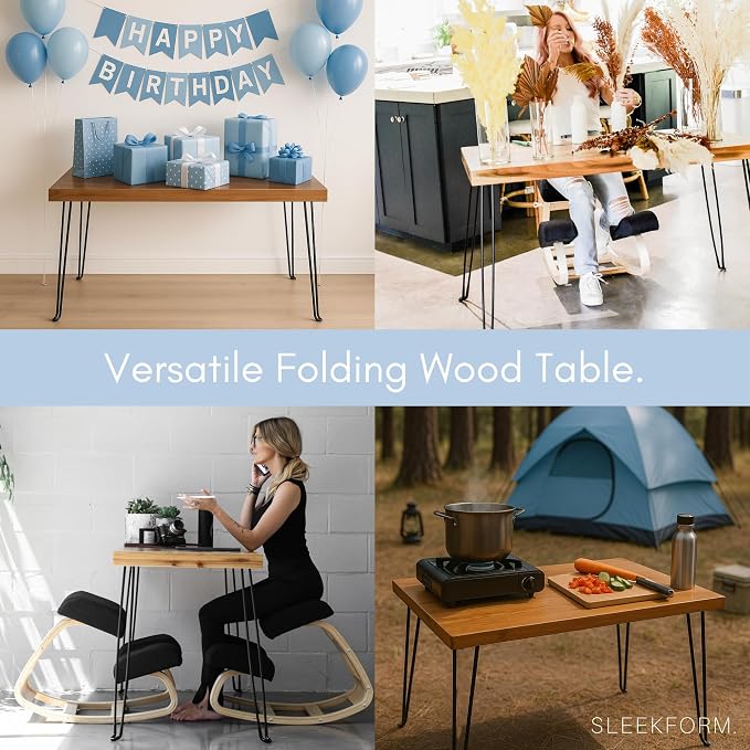 Sleekform Wood Folding Table - Portable Folding Desk - No Assembly Easy Fold Desks for Small Spaces - Space Saving Collapsible Computer Tables for Work, Writing, Crafts
