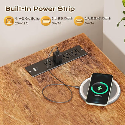 PRAISUN 47 X 24 Inch Computer Desk with Power Outlets & USB-C Port, Office Desk with Deeper Desktop, Study, Bedroom, Writing Work from Home Table, Metal Frame, Rustic Brown