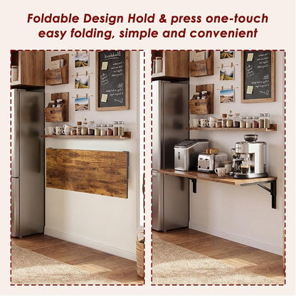 Need Wall Mounted Desk - Heavy Duty Folding Work Table Length 36" Width 20"/Small Space Hanging Desk Perfect Addition to Home/Office/Kitchen & Dining Room Rustic Brown AC15-9050FG-ND