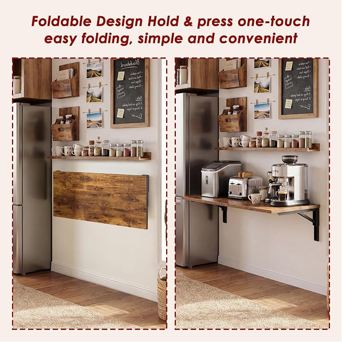 Need Wall Mounted Folding Table - Heavy Duty Small Fold Down Dining Table Length 30" Width 20" Perfect Addition to Home Office/Laundry/Home Bar/Kitchen & Dining Room Rustic Brown AC15-7650FG-ND