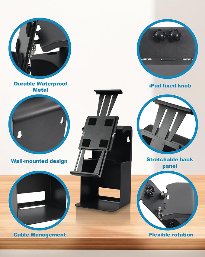 ZYWELL TS32 iPad Pos Stand Swivel with Thermal Printer Shelf for POS, Retail & Business All Metal no Installation Tilting, Waterproof Secure Checkout Stand Suitable for 9.7-13 inch Tablet