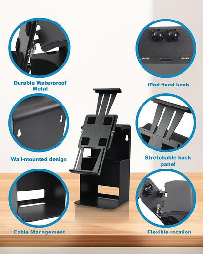 ZYWELL TS32 iPad Pos Stand Swivel with Thermal Printer Shelf for POS, Retail & Business All Metal no Installation Tilting, Waterproof Secure Checkout Stand Suitable for 9.7-13 inch Tablet