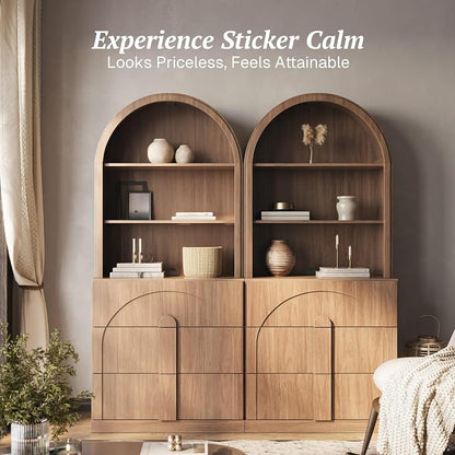 BELLEZE Set of 2 71" Tall Storage Cabinet with 3 Drawers, Wooden Sideboard Buffet Cabinet with Hutch for Pantry and Kitchen Organizing, 5-Tier Modern Storage Unit for Living Room Home Office, Camel