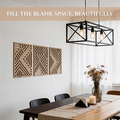 qmmp Modern Wooden Wall Sculptures - Set of 3 - Home Decor Accent - Large Wall Art for Living Room, Bedroom, Office - Easy Installation (Oak, Large - Direction)