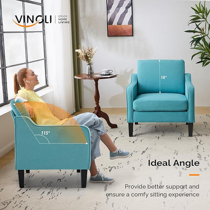 VINGLI Accent Chairs Set of 2 Blue Linen Living Room Chairs Reading Chair for Bedroom Scooped Arm Chair Mid Century Modern Accent Chair Upholstered Comfy Chair for Apartment, Waiting Room