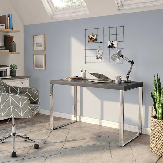 Euro Style Dillon 47" Home Office Writing Gaming Desk | Modern Industrial Minimalism | Lacquer Finished Wood | Professional-Grade Construction for Daily Use | Anthracite, Matte Black Legs