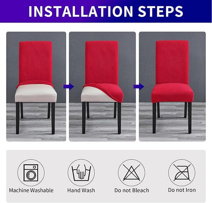 Stretch Chair Covers for Dining Room Set of 2, Removable Washable Dining Room Chair Covers, Dining Chair Slipcovers Seat Protector, Great for Home Decor and Banquet (Ruby, 6 Pack)