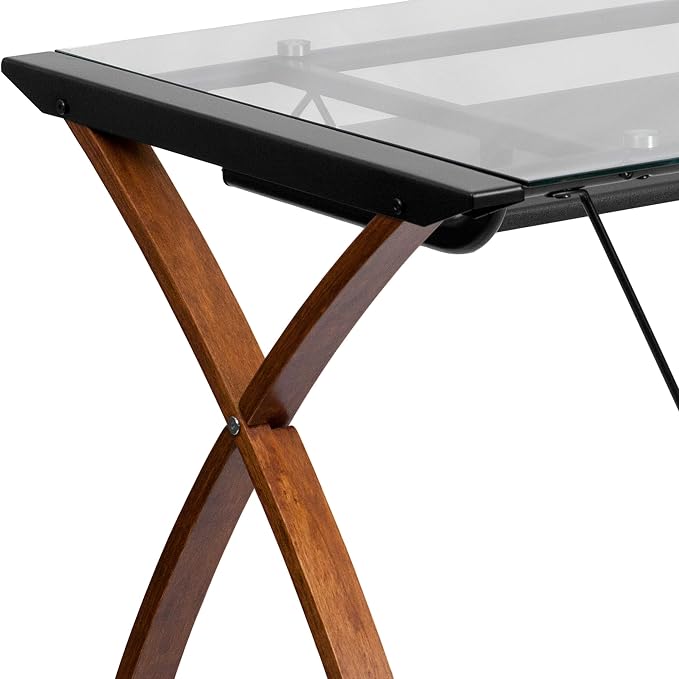 EMMA + OLIVER Glass Computer Desk with Pull-Out Keyboard Tray