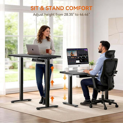 Standing Desk, 55 x 24 Inches Electric Height Adjustable Desk, Sit Stand up Desk, Memory Computer Home Office Gaming Desk with 3 Preset Heights, Table Cable Management Box, Black