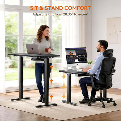 Standing Desk, 63 x 24 Inches Electric Height Adjustable Desk, Sit Stand up Desk, Memory Computer Home Office Gaming Desk with 3 Preset Heights, Table Cable Management Box,Black