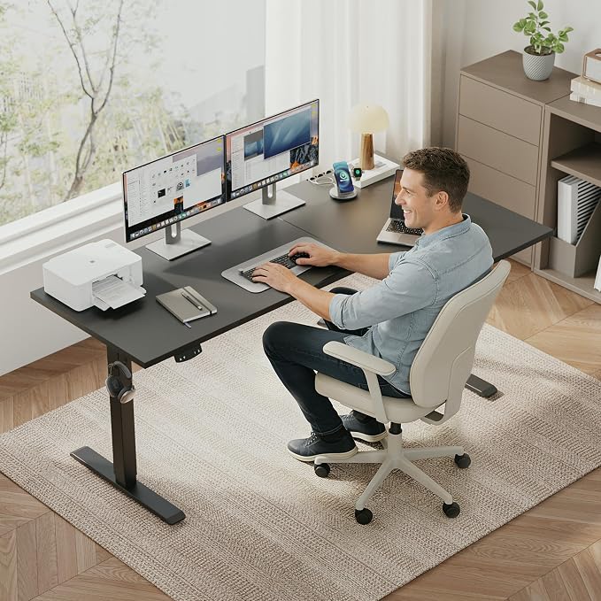 Klicelor L Shaped Standing Desk 55 x 31.5 Inch, Electric Height Adjustable Corner Desk for Home Office Workstation, Ergonomic Sit Stand Computer Table with Memory Controller, Black