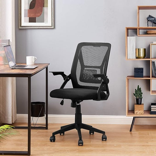 VECELO Mid-Back Swivel Ergonomic Office Chair with Adjustable Arms, Mesh Lumbar Support for Computer Task Work, Black