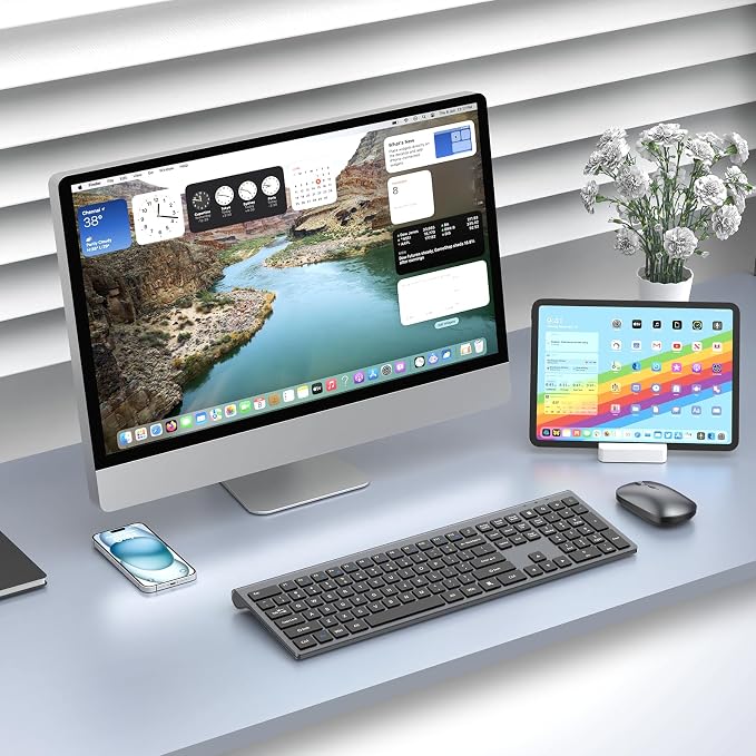 Wireless Keyboard and Mouse Combo, Full Size Keyboard and Mouse, Long Battery Life, Optical Mouse, 2.4G Lag-Free Cordless Mice Keyboard Set Ultra Slim Design for Computer, Laptop, PC, Mac (Gray Black)