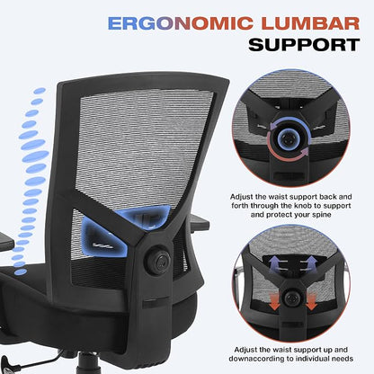 Big and Tall Office Chair 600lbs with Lumbar Support for Eight Hour Daily Work Ergonomic Mesh Desk Chair Widen 3D Cushion for Reading, Gaming