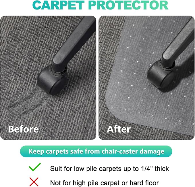 Thickened Chair Mat for Carpet- Low Pile Carpet Protector for Office Computer Desk Chair. Heavy Duty Desk Chair Mat for Carpeted Floors. Clear (Rectangular, 3mm Thick- 48x36)