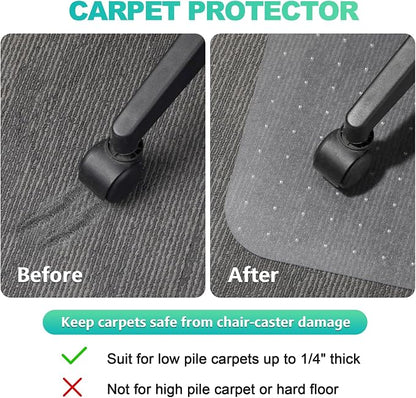 Thickened Chair Mat for Carpet- Low Pile Carpet Protector for Office Computer Desk Chair. Heavy Duty Desk Chair Mat for Carpeted Floors. Clear (Rectangular, 3mm Thick- 48x36)