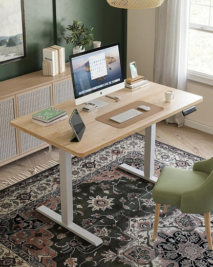 FEZIBO One-Piece Standing Desk, 48"x24" Seamless Tabletop Electric Height Adjustable for Home Office, Study Rooms & Multi-Device Workstations, Oak