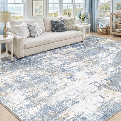 RELEANY Washable Area Rugs 9'x12' Non-Slip Modern Abstract Soft for Living Room Entryway Bedroom Kitchen, Print Pattern, Light Blue