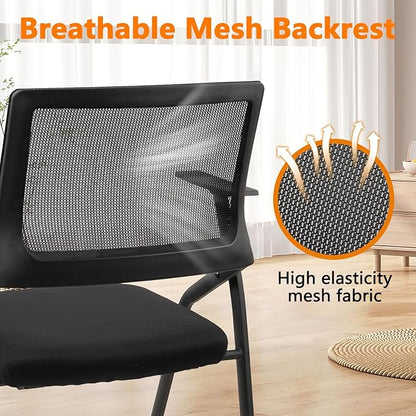 CLATINA Stackable Foldable Conference Room Chairs with Wheels, Portable Padded Office Desk Chair with Lumbar Support and Armrest for Training Room, Guest, Reception, Event, Black (2pk)