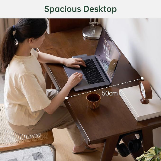 100% Solid Rubber Wood Desk Home Office Desk Mid Century Modern Writing Computer Desk with Drawer for Home Office 39.37" W Walnut Color