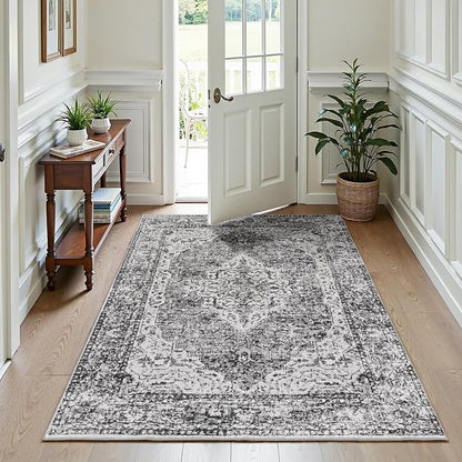 Lofus 5x7 Area Rugs for Living Room, Washable Area Rug, Rugs for Bedroom, Kitchen, Vintage Boho Carpet, Soft Non-Slip, Low Pile Large Area Rug for Office Dining Room, Vintage Dark Grey