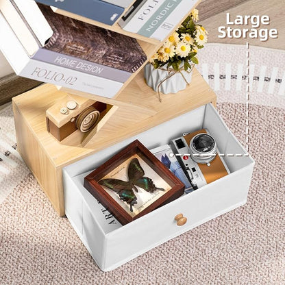 SHEEPAM 8 Tier Tree Bookshelf with Drawer, Free Standing Wood Bookcase for Narrow Space, Storage Organizer Bookshelves for Books, Book Case for Home Office, Living Room, Bedroom - Natural