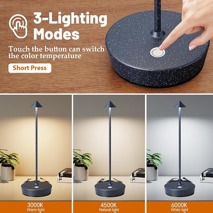 2Pack Rechargeable Cordless Table Lamp, Portable Powered LED Battery 6000mAh Metal USB Desk Lamp, 3 Levels Brightness Light for Restaurants Outdoor (2pack Blue White)