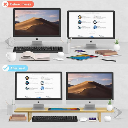 SAMDI Wooden Monitor Stand, Ergonomic Design, Suitable for Laptop, Computer, iMac, Desk with Table (Bamboo)