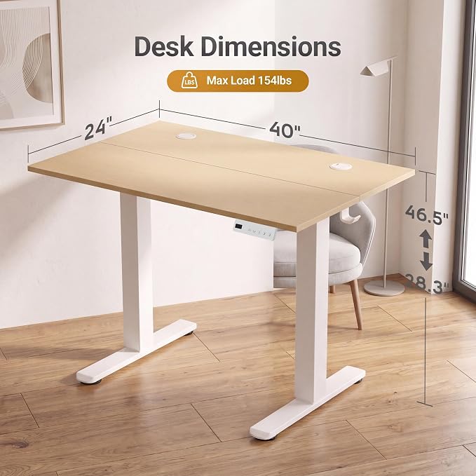 Claiks Electric Standing Desk 40x24 Inches, Adjustable Height Motorized Sit Stand Desk with 3 Memory Presets&Cable Management, Space-Optimized Computer Workstation for Home Office&Bedroom, Nature