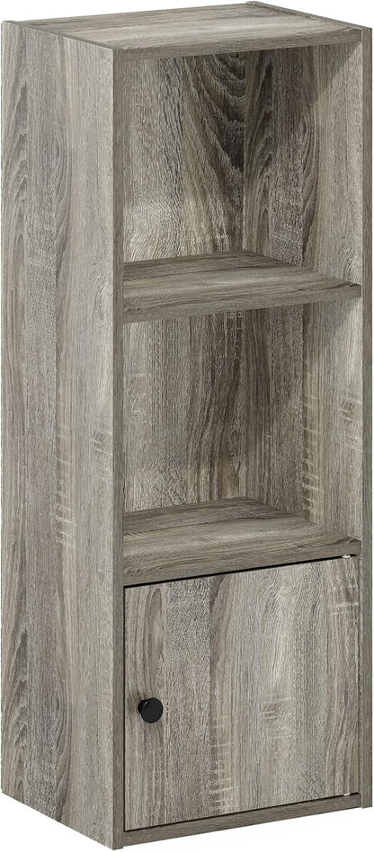 Furinno LUDER Book Shelf, 3-Tier Modern Bookshelf, Bookcase with 1 Door Storage Cabinet, 9.3 x 12 x 31.5, for Organization and Storage, for Living Room, Bedroom, Home Office, French Oak