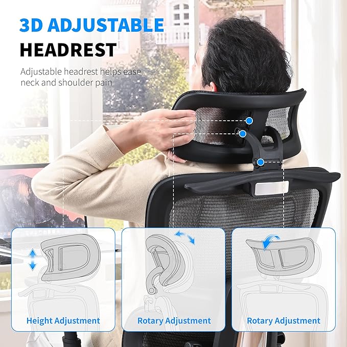 Mesh Ergonomic Office Chair with Footrest, Black | High Back, Lumbar Support, Adjustable Headrest and Armrests, Gaming Chair,Home Office Desk Chair