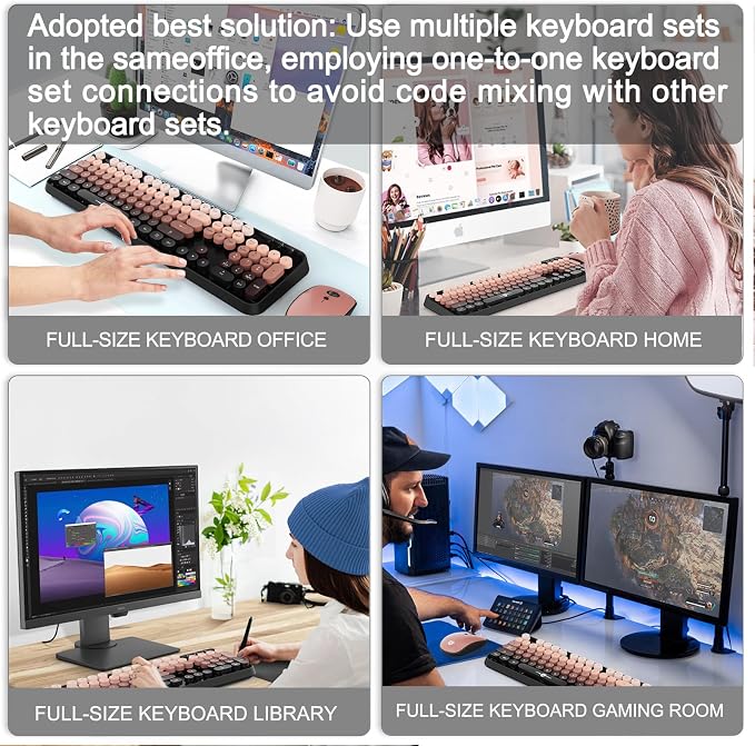 Wireless Keyboard and Mouse Combo, Retro Typewriter Style Keyboard with Round Keys, 2.4G Wireless Cute Keyboard and Mouse Set for PC, Laptop and Desktop-Black and Rose Gold